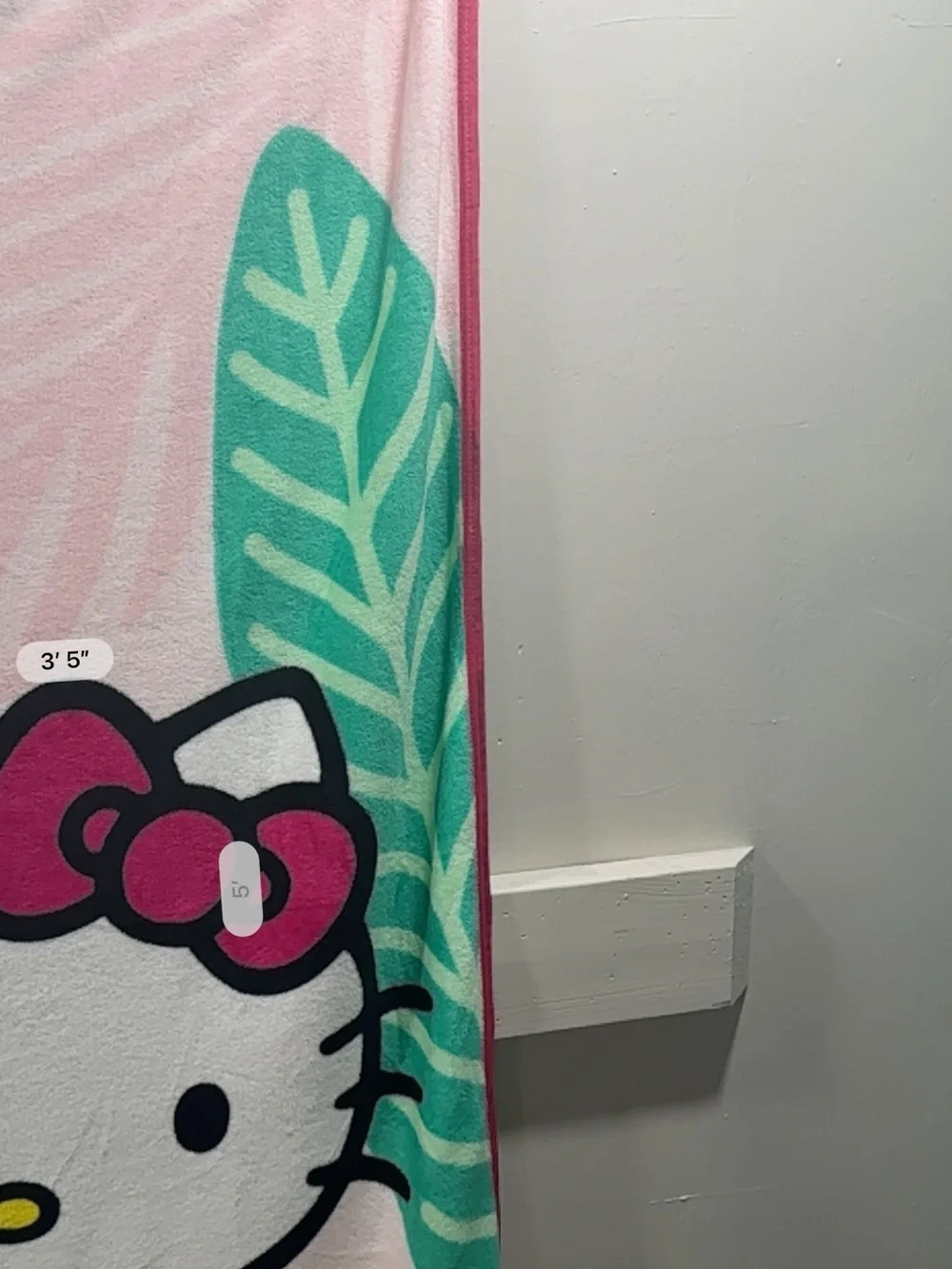 Hello Kitty Kids Bath Towel in Pink with Green Tropical Leaves